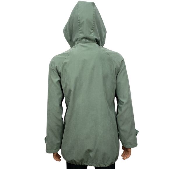 London Fog Removable Hood Windbreaker Trench Jacket Zip Up XL Sage Green - Picture 5 of 12